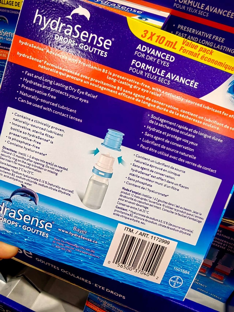 HydraSense Eye Drops 眼药水 - 高级干眼配方 3x10ml