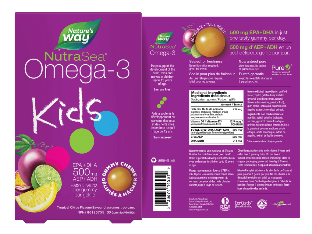 NutraSea Omega-3 Kids Tropical Citrus Flavour 欧米伽-3 鱼油软糖2*30粒